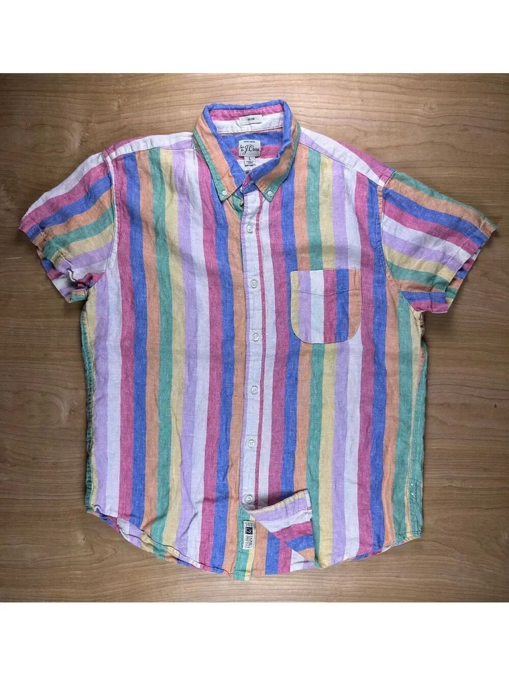 Jcrew Baird Mcnutt Linen button up shirt large made india striped colorful slim